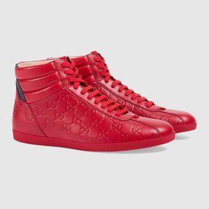 New Men's "GUCCI Signature" Red Leather Top